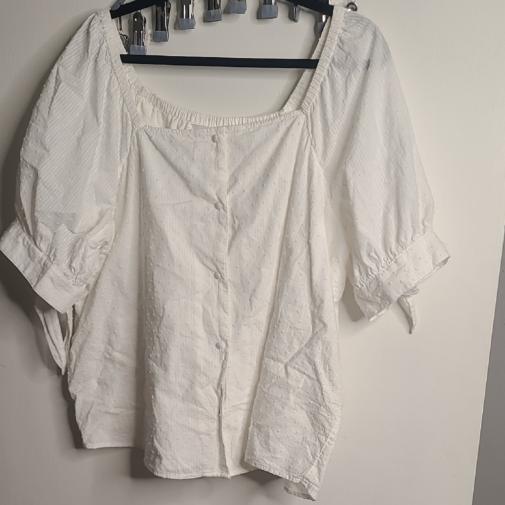 LC Lauren Conrad White Swiss Dot Button Front Blouse - 1X